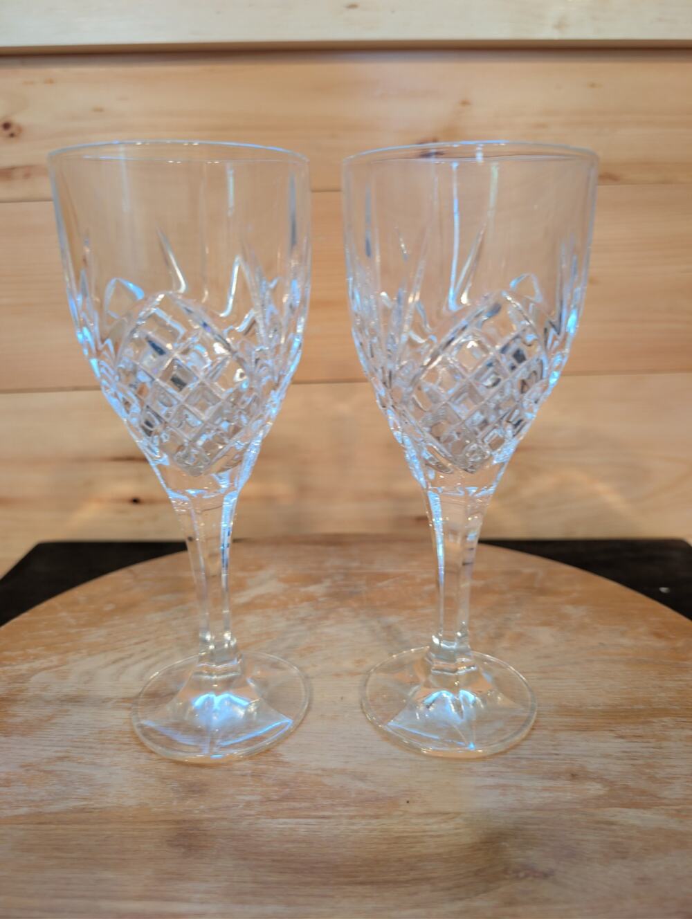 Set of 2 Godinger Dublin Crystal Wine Water Goblets 8" Vintage Stemware